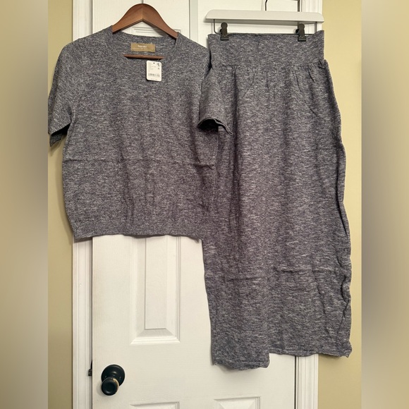 New Free People gray skirt sweater shirt set large $198 boho dress Anthropologie - Picture 7 of 12